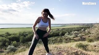 A girl was trained outdoors and had sex with a guy in a risky spot