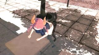 Hentai with a girl who is having fun with an invisible partner