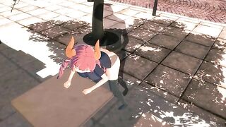 Hentai with a girl who is having fun with an invisible partner