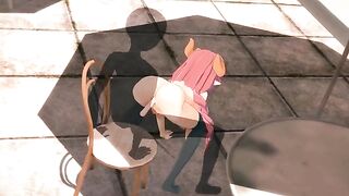 Hentai with a girl who is having fun with an invisible partner