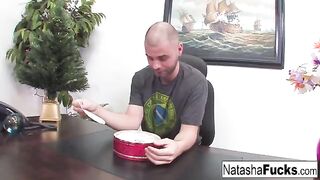 Natasha Nice is too fucking excited to wait for a job change, so she acts now