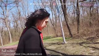 A sexy girl is walking in nature, and a guy offered her money for a private moment