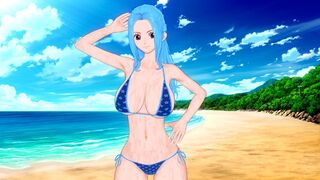 A busty woman named Vivi is having fun on the beach in this anime