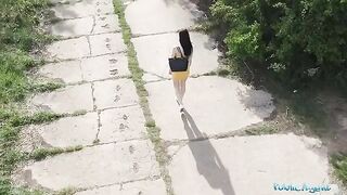 A pervert spies a babe taking a piss with his drone and fucks her pussy for cash