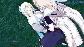 Aether and Lumine fuck in the meadow at night - Genshin Impact Hentai