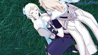 Aether and Lumine fuck in the meadow at night - Genshin Impact Hentai