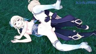 Aether and Lumine fuck in the meadow at night - Genshin Impact Hentai