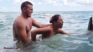 A young couple enjoys an intense and passionate sex session in the blue lagoon