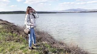 The wife cheated on her husband with a forester outdoors