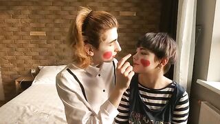 Sexy mime show with passionate, romantic pussy licking
