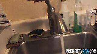 Exotic babe with an amazing ass and big natural tits gets fucked by her landlord