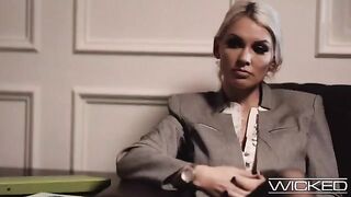 Busty blonde Kenzie Taylor gets fucked by two guys in a steamy session