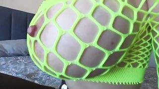 Green-haired amateur gets her big natural tits banged hard