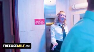 A hot bathroom attendant is giving extra services to the customers in this steamy scene