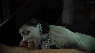 Lady Dimitrescu getting her pussy eaten in an animated scene