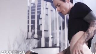 Owen Gray blew his load into Charlotte Sartre's freshly gapped asshole in a steamy scene