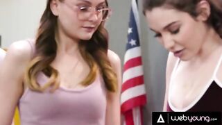 Two young girls experiment with their bodies in a steamy detention scene