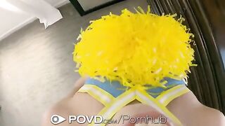 Cheerleader gets her face covered with cum in intense POV