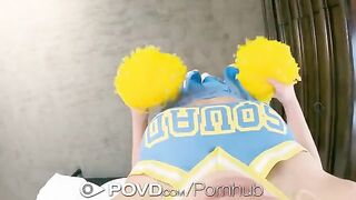 Cheerleader gets her face covered with cum in intense POV