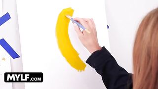 Artistic mom with huge boobs seduces her male nude painting model