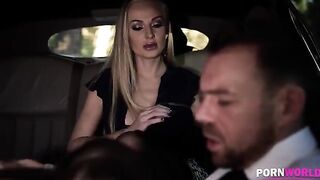 The driver got tired and the two sexy babes screwed in the car