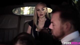The driver got tired and the two sexy babes screwed in the car
