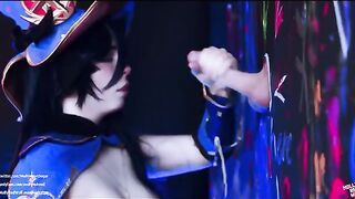 Astrologer Mona farms Mora to pay her debts in this unique cosplay scene