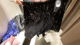 Girl chose a dress in the fitting room and got cum on her tits