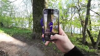 Public place blowjob with a risk of getting caught in the woods