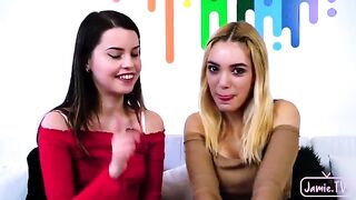 Two cute girls share a big dick in an intense threesome session
