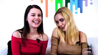 Two cute girls share a big dick in an intense threesome session