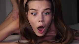 Petite teen with a tight ass gets fucked hard by a huge cock in anal