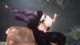 Furry werewolf mates with a juicy girl with big tits in 3D