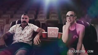 A guy is alone in the theater with busty brunette Jackie Hoff