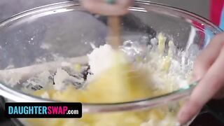Two stepdaughters, Jill Kassidy and Arya Fae, share a pie-making class