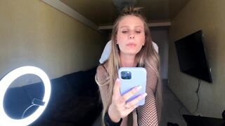 The cute girl has sex on the phone with a stranger. It's her habit