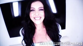 Theodora Day, the blue-eyed brunette babe, gives an amazing blowjob and rides with passion