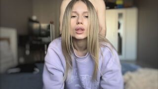 The cute girl shows her body and helps her boyfriend to experience orgasm