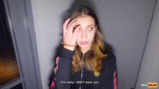 We fucked in the stairwell while parents were at home - Cum in panties and put them on - POV 4K