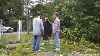 A man has hard sex in the village with a woman and cum in her mouth