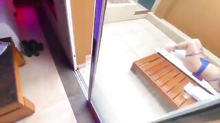 A sexy redhead has sex in a bikini with the employee in a bold move