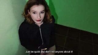 A girl is fucking with her boyfriend at her home, right at the entrance