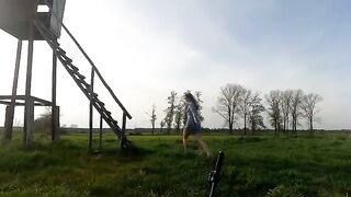 A girl was rewarded with a cumshot in the mouth for her blowjob in nature