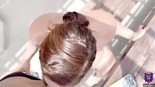 Bored busty Latina convinced to suck and fuck on the rooftop