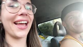 A couple has sex in the car in a hotel parking lot