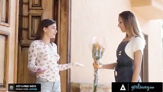 The girl is working in the flower shop and she wants to finger her crush