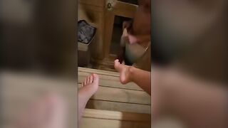This guy masturbates while in sauna... I saw him and deepthroated his huge dick