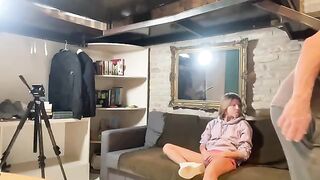 Two young girls are fucking with a guy in a hardcore home scene