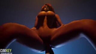 A perfect woman with big boobs is being fucked by a huge monster