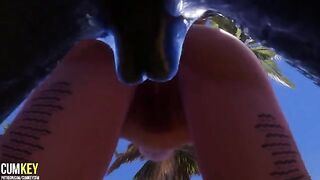 Two sexy girls are being fucked by a monster with a huge cock in 3D